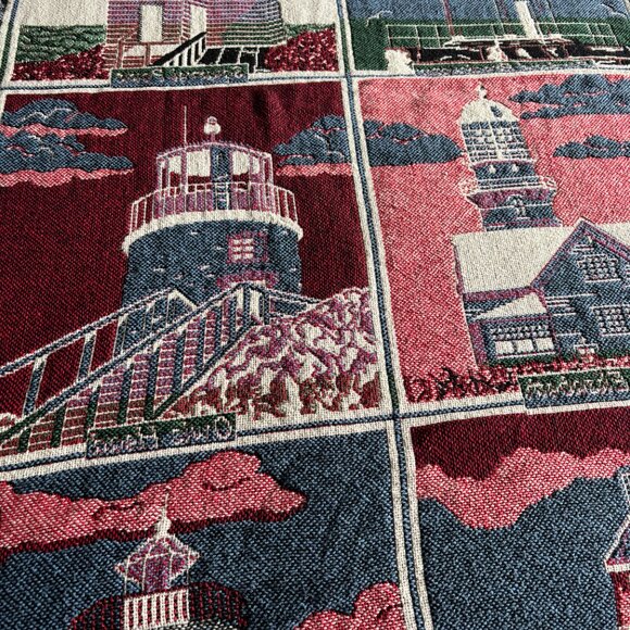Vintage Goodwin Weavers Lighthouse Themed Fringed Throw - Picture 11 of 15